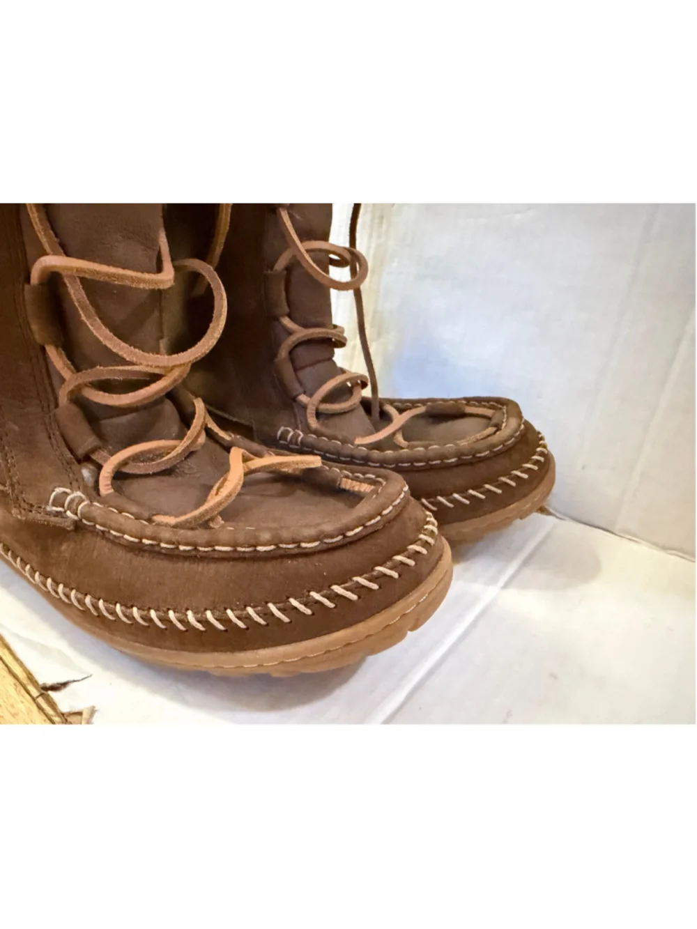 L.L.Bean Brown Shearling Leather Winter Boots Women’s US 10 M Lace Up Lamb Fur M